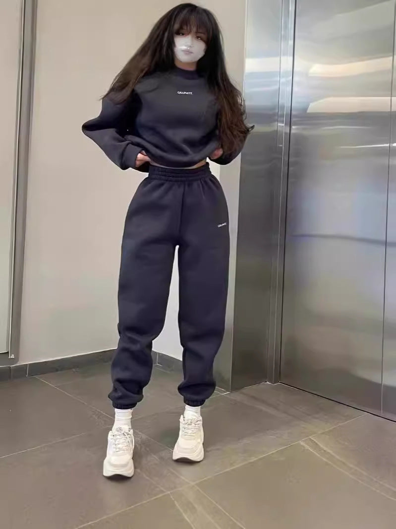 Embroidered Slim-Fit Sweatshirt Two-Piece Set