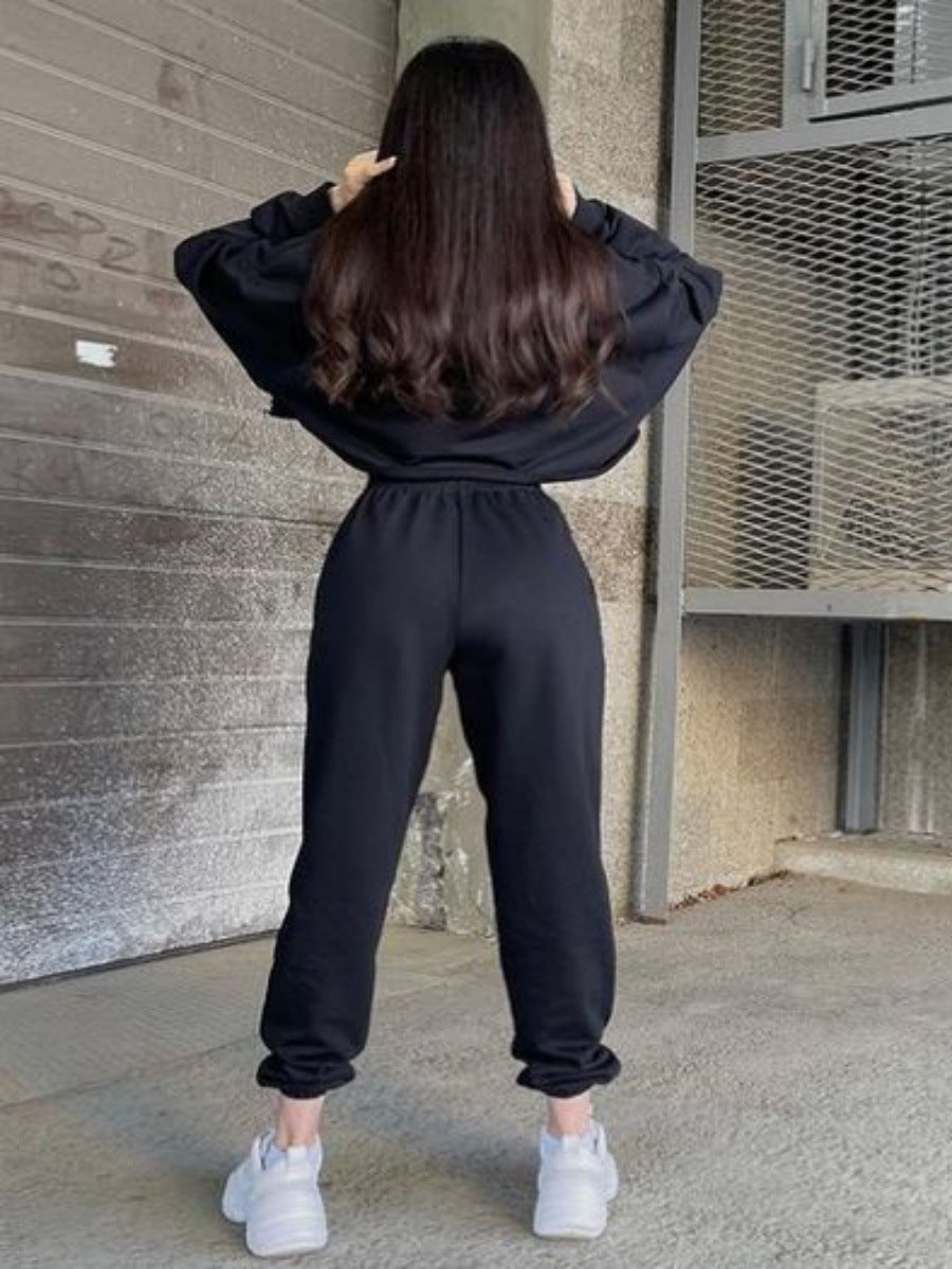 Embroidered Slim-Fit Sweatshirt Two-Piece Set