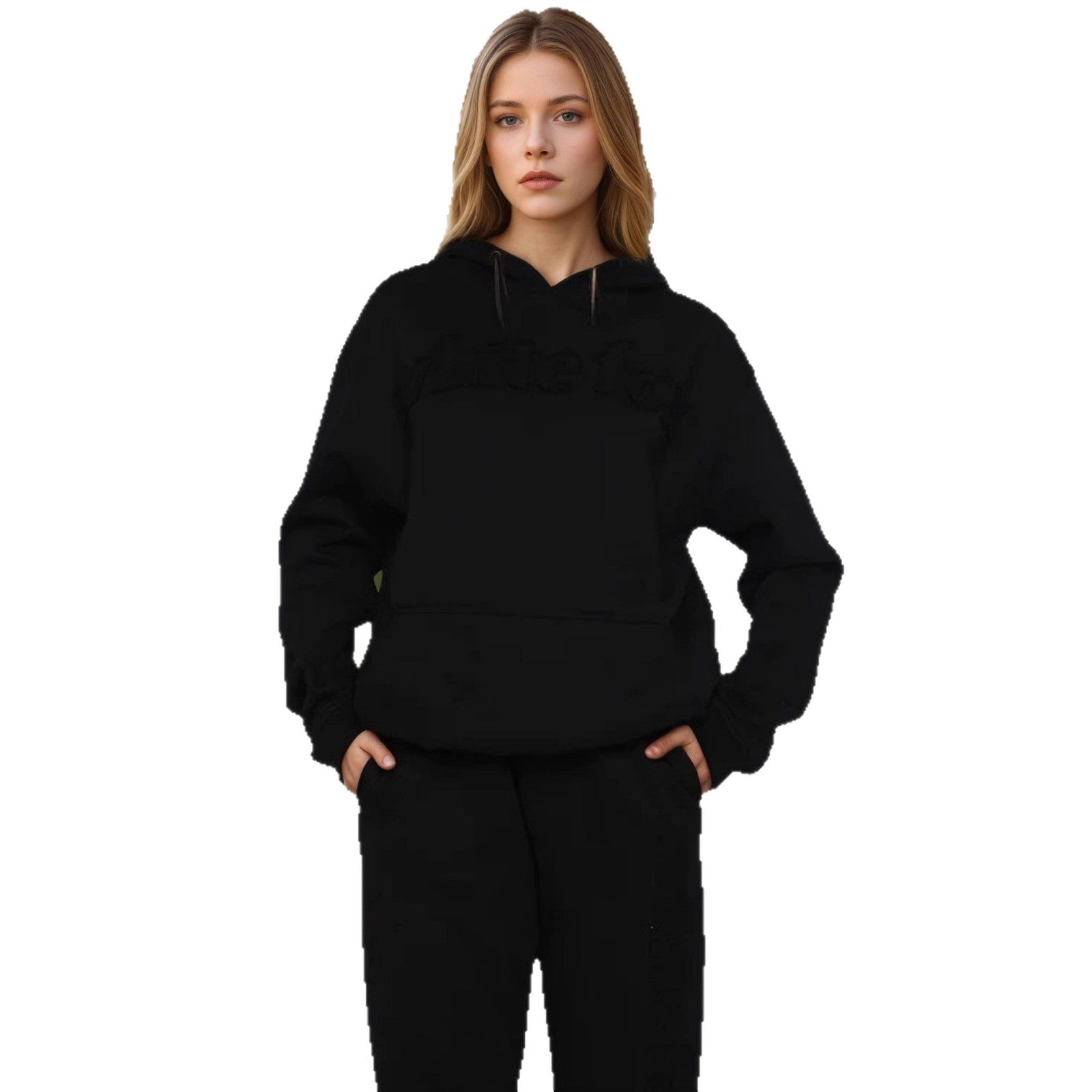 Fleece Hooded Sweatshirt & Fashionable Sports Blend Long Pants Two-Piece