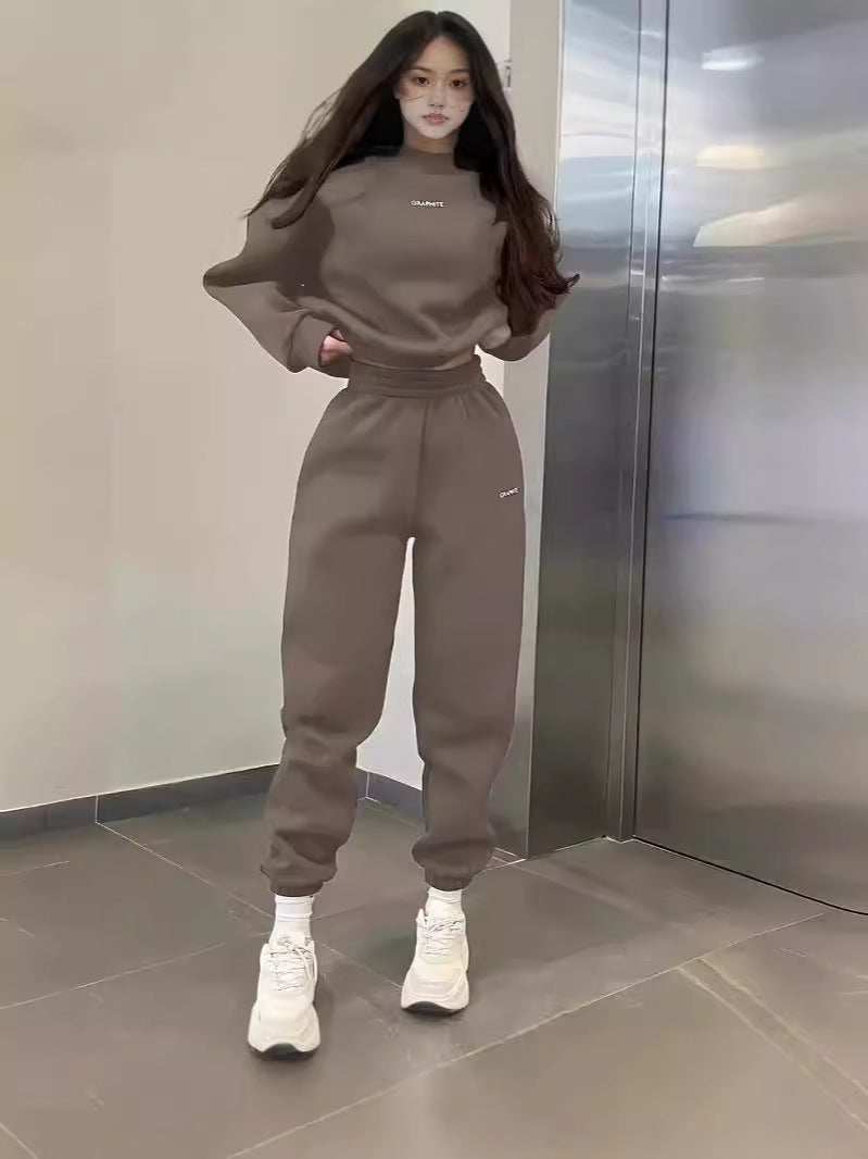 Embroidered Slim-Fit Sweatshirt Two-Piece Set