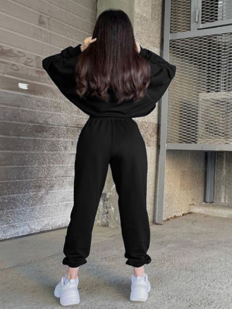 Embroidered Slim-Fit Sweatshirt Two-Piece Set